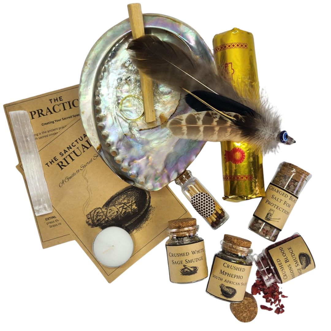Luxury Sanctuary Resin Smudging Gift - Abalone Shell, Palo Santo, Feather