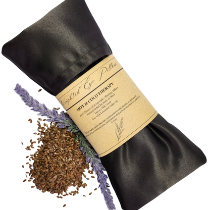 Luxury Hot & Cold Weighted Eye Therapy Pillow (100% Natural Flaxseed & Lavender Buds) with Silk Cover