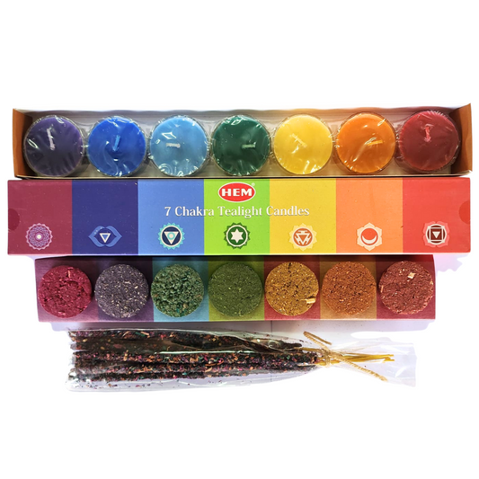 Seven Chakras Smudging Kit and 7 Chakra Tealights