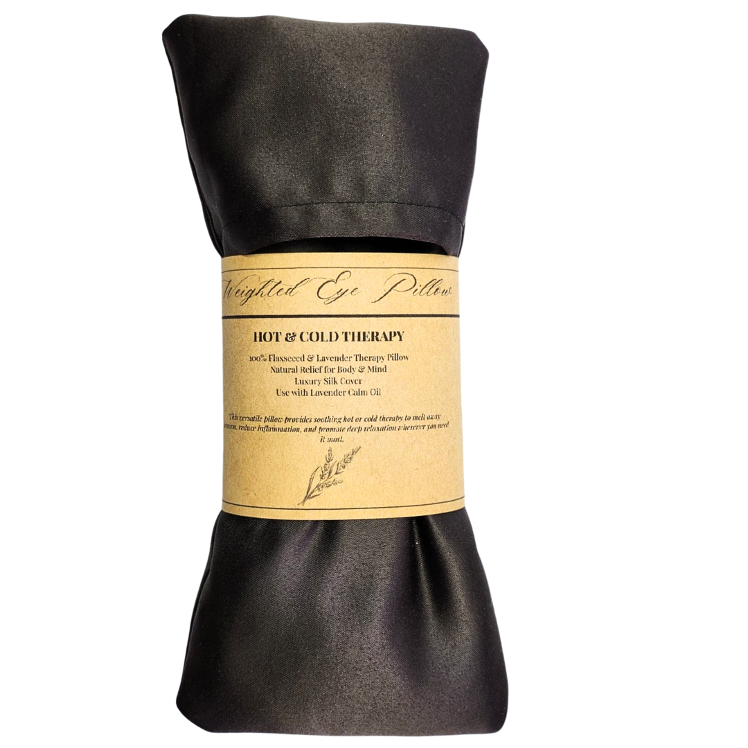 Luxury Hot & Cold Weighted Eye Therapy Pillow (100% Natural Flaxseed & Lavender Buds) with Silk Cover