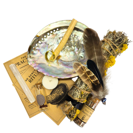 Luxury Sanctuary Imphepho Wand Smudging Gift - Abalone Shell, Palo Santo, Feather