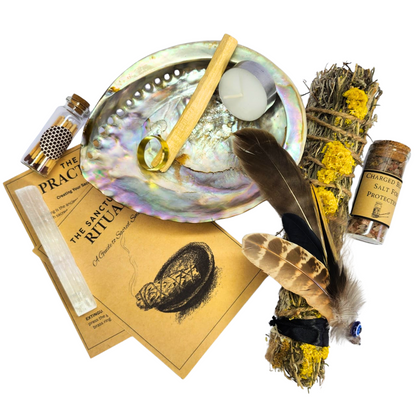 Luxury Sanctuary Imphepho Wand Smudging Gift - Abalone Shell, Palo Santo, Feather