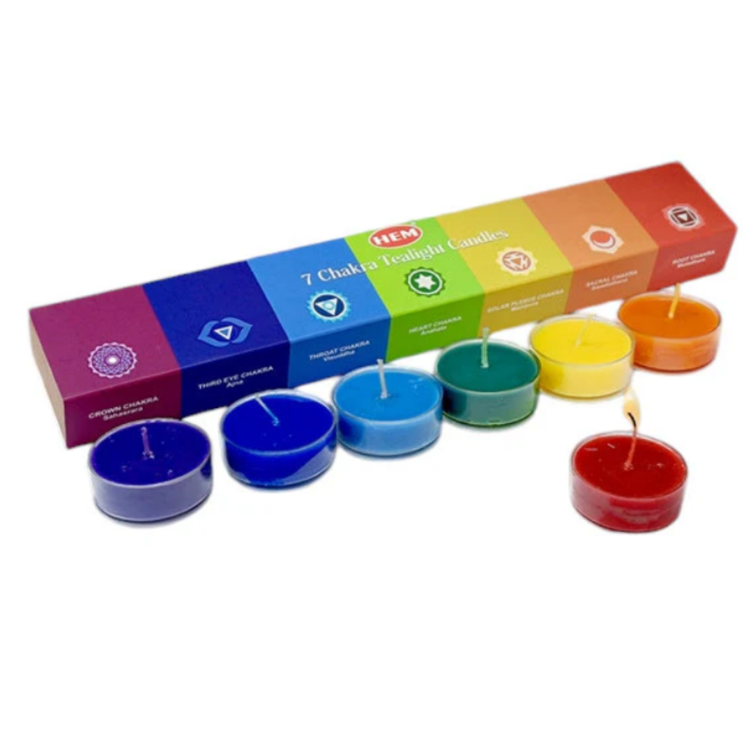 Seven Chakras Smudging Kit and 7 Chakra Tealights