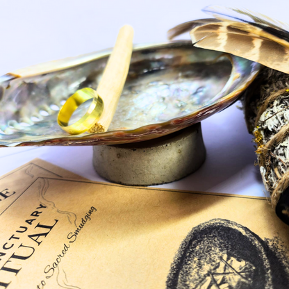 Luxury Sanctuary Crushed Sage Smudging Gift - Abalone Shell, Palo Santo, Feather
