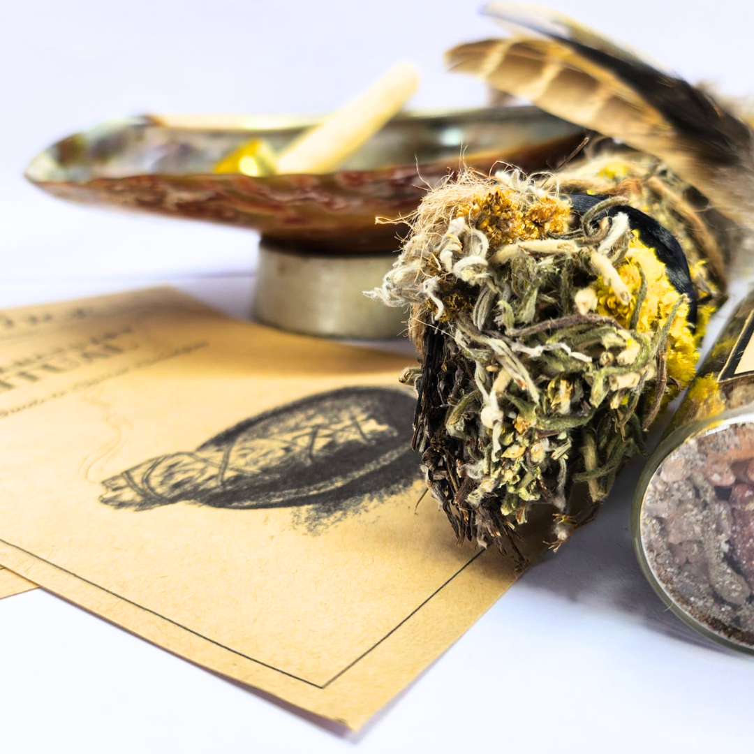 Luxury Sanctuary Crushed Sage Smudging Gift - Abalone Shell, Palo Santo, Feather