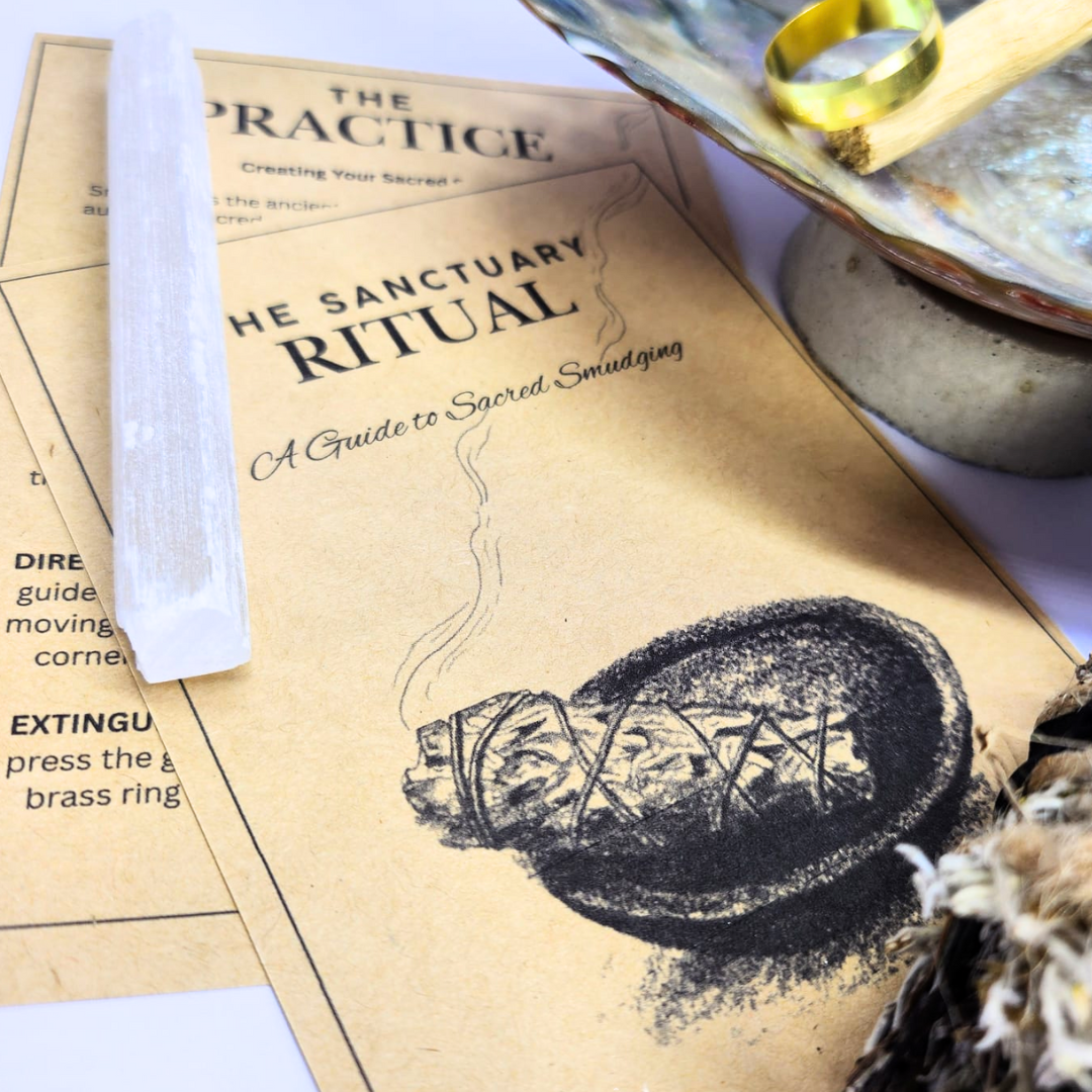 Luxury Sanctuary Crushed Sage Smudging Gift - Abalone Shell, Palo Santo, Feather