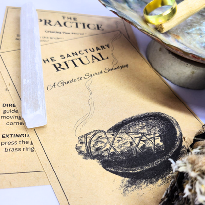 Luxury Sanctuary Crushed Sage Smudging Gift - Abalone Shell, Palo Santo, Feather